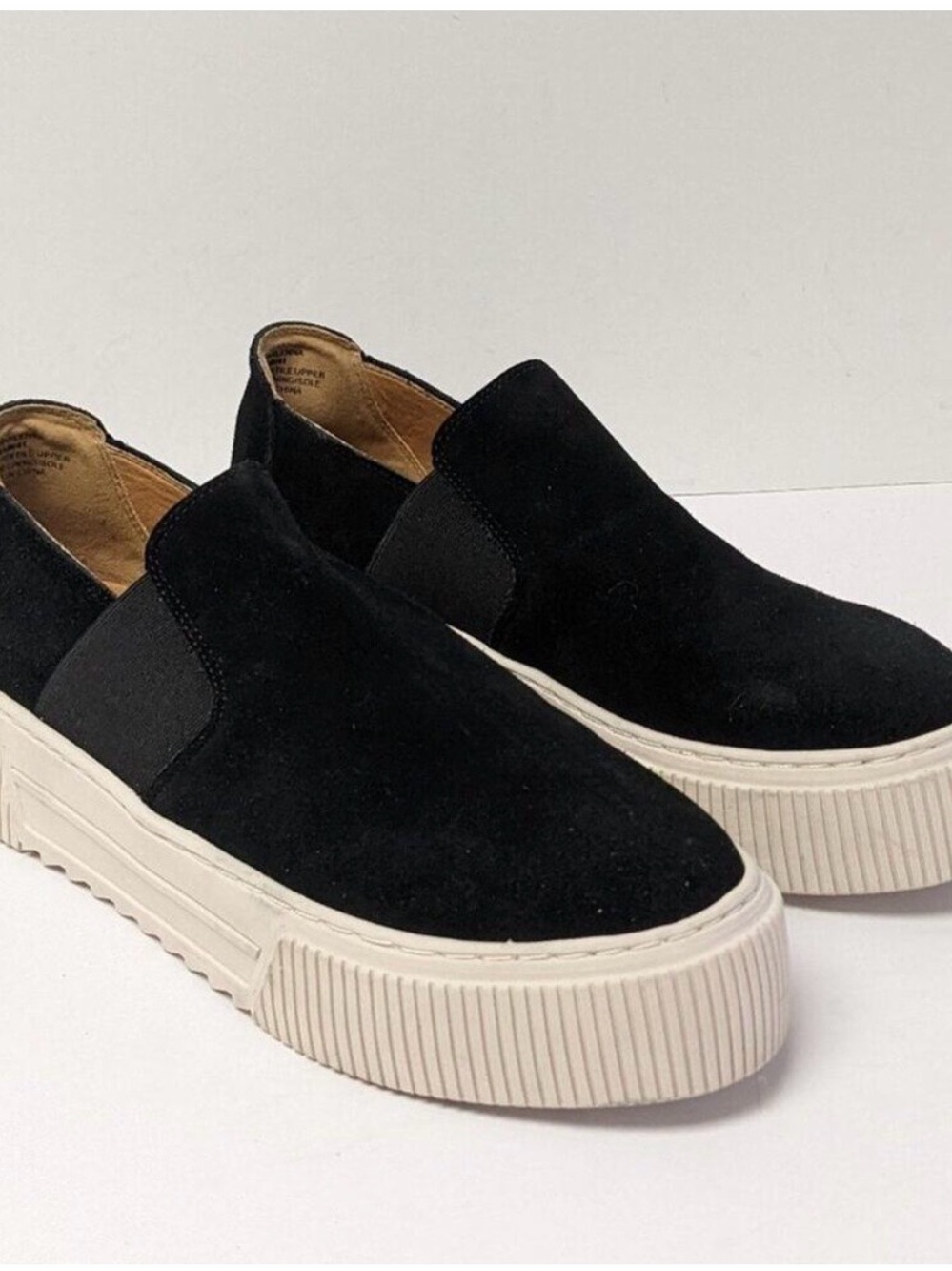 Crown Vintage Black Suede Platform Slip-On Sneakers with White Sole